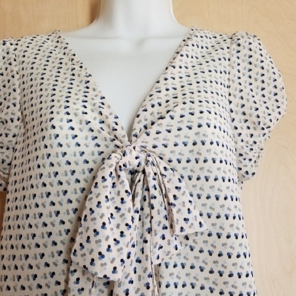 🎀 Retro Print Blouse | Tie Bow Front | Size Small 👚 - Picture 3 of 8